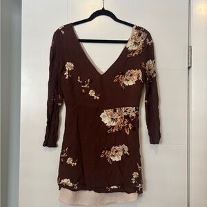 Aritzia Little Moon Floral V-Neck Mini Dress